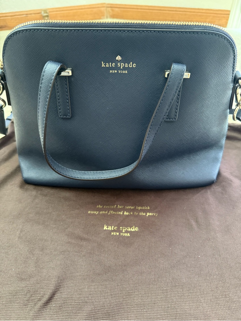 kate spade Navy Saffiano Leather Dome Satchel with Gold Hardware